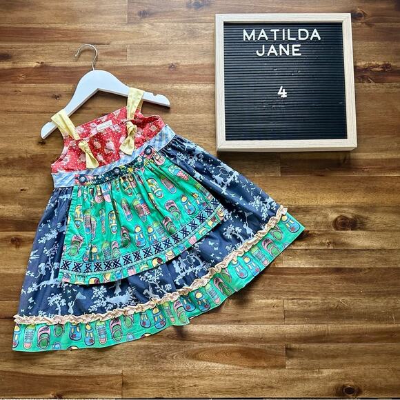 Matilda Jane Hello Lovely! Gelato Knot Sleeveless Dress Floral Red Blue Green 4 - Picture 1 of 6